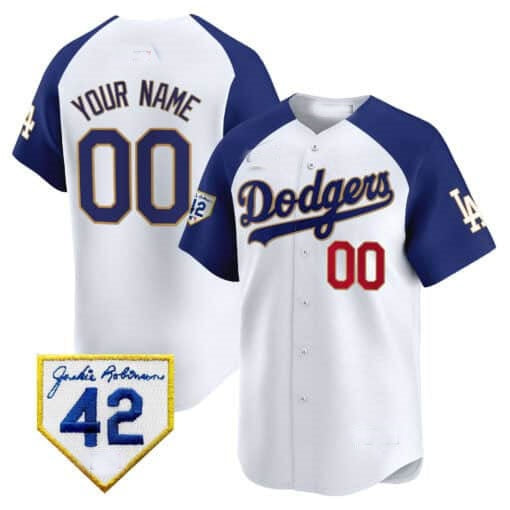 Custom Los Angeles Dodgers 2024 Jackie Robinson Patch Vapor Premier Limited Jersey ¨C White 2 REYNOLDS