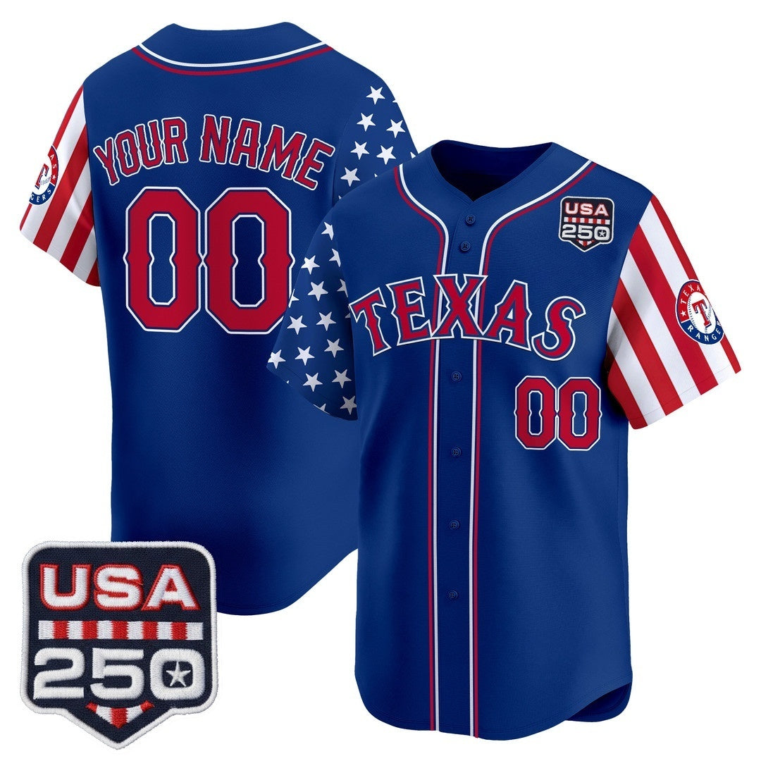 Custom Texas Rangers America 250 Edition Vapor Premier Limited Royal REYNOLDS Stitched Jerseys