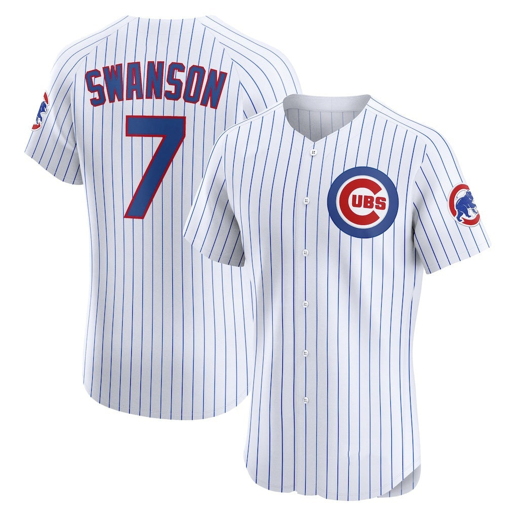 Chicago Cubs #7 Dansby Swanson White REYNOLDS Home Elite Jersey