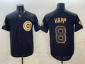 Chicago Cubs #8 lan Happ Black Gold REYNOLDS 150th Anniversary Patch Stitched Jersey