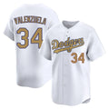 Los Angeles Dodgers #34 Fernando Valenzuela Player White Gold REYNOLDS Collection Limited Home Stitched Jerseys
