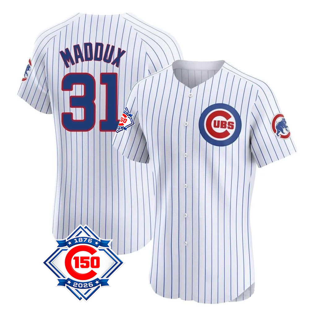 Chicago Cubs #31 Greg Maddux Player White REYNOLDS 150th Anniversary Limited Elite Home Game Stitched Jerseys