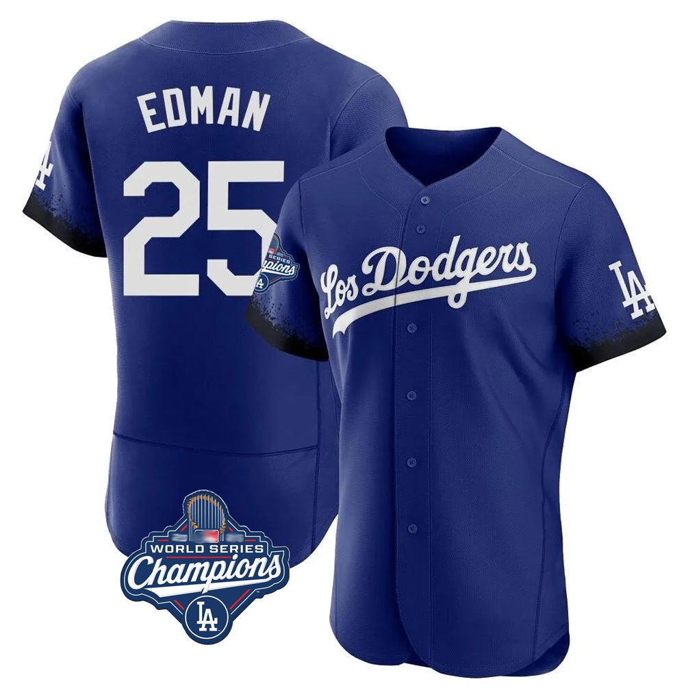 Los Angeles Dodgers #25 Tommy Edman Player Royal REYNOLDS World Series Meet City Connect Elite Home Stitched Jerseys