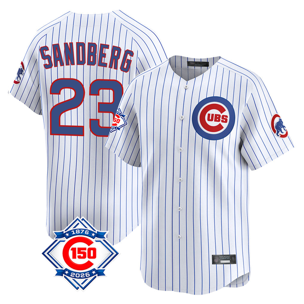 Chicago Cubs #23 Ryne Sandberg Player White REYNOLDS 150th Anniversary Limited Home Game Stitched Jerseys