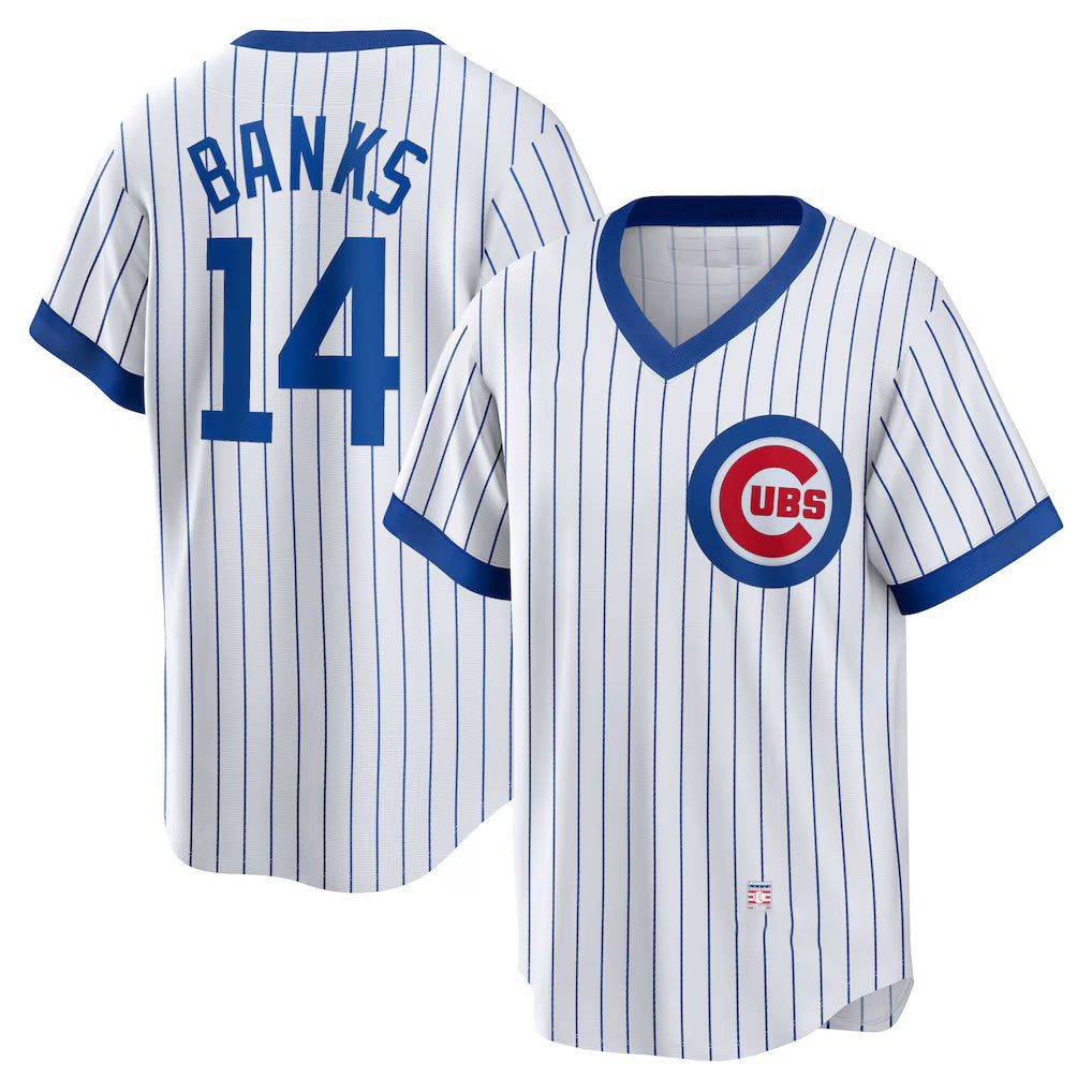 Chicago Cubs #14 Ernie Banks White REYNOLDS Home Cooperstown Collection Player Jersey