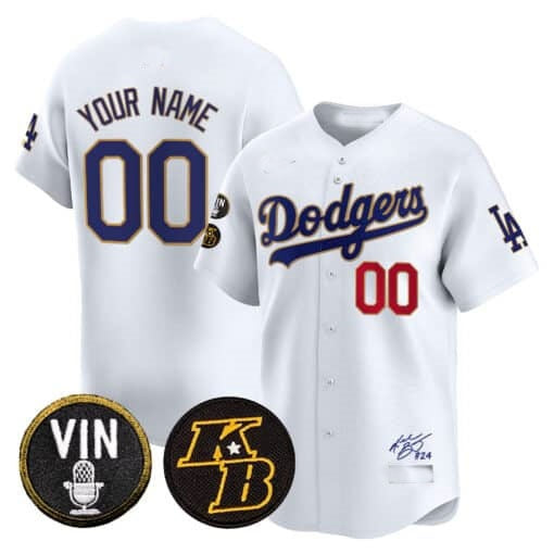 Custom Los Angeles Dodgers Vin Patch & Kobe Bryant Signature Vapor Premier Limited Jersey ¨C White REYNOLDS
