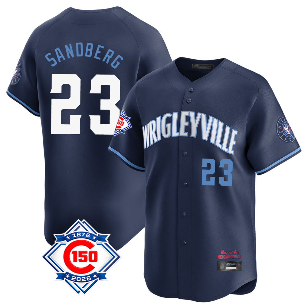Chicago Cubs #23 Ryne Sandberg Player Navy REYNOLDS City Connect 150th Anniversary Limited Home Stitched Jerseys