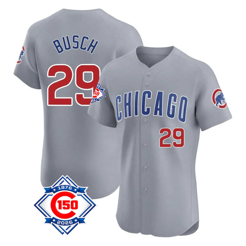 Chicago Cubs #29 Michael Busch Player Gray REYNOLDS Road 150th Anniversary Limited Elite Home Stitched Jerseys