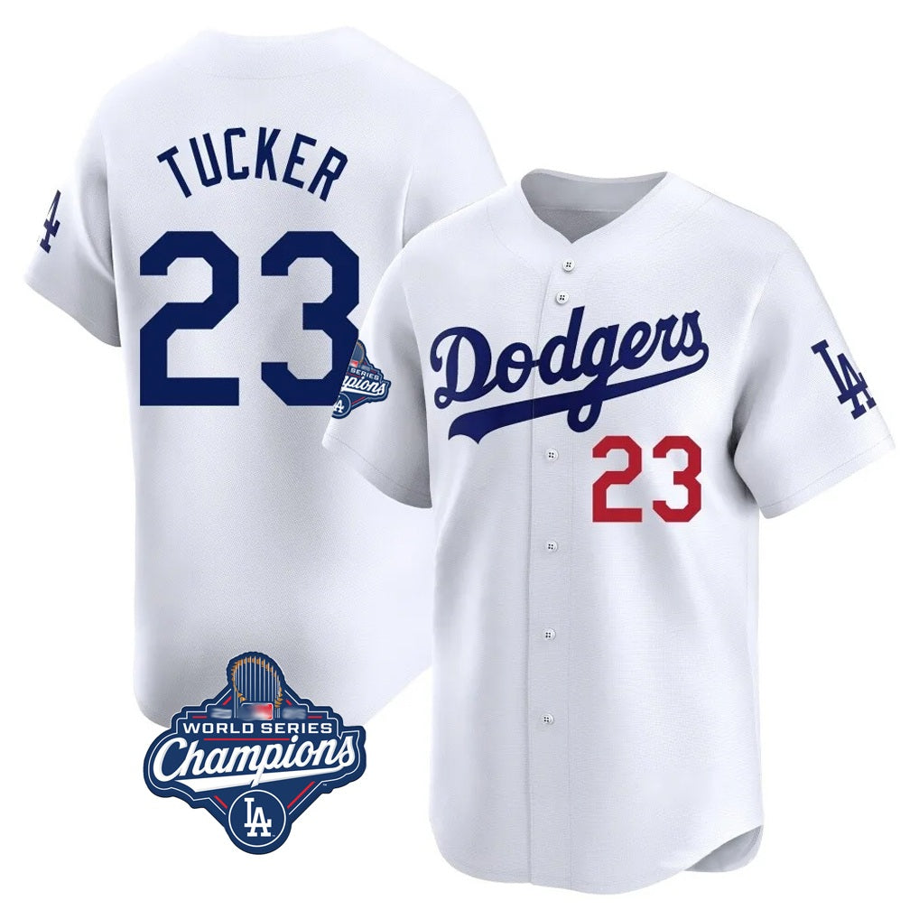 Los Angeles Dodgers #23 Kyle Tucker Player White REYNOLDS World Series Meet Limited Home Stitched Jerseys