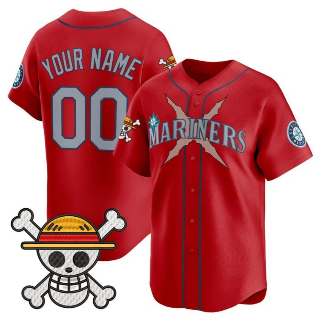 Custom Seattle Mariners x One Piece Red REYNOLDS Vapor Premier Limited Jersey - Stitched