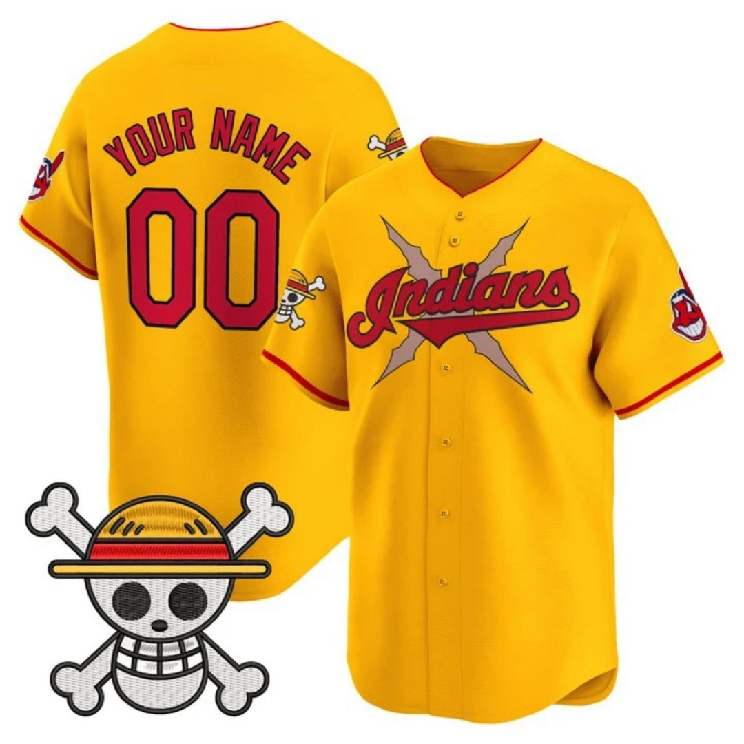 Custom Cleveland Indians x One Piece Gold REYNOLDS Vapor Premier Limited Jersey - Stitched