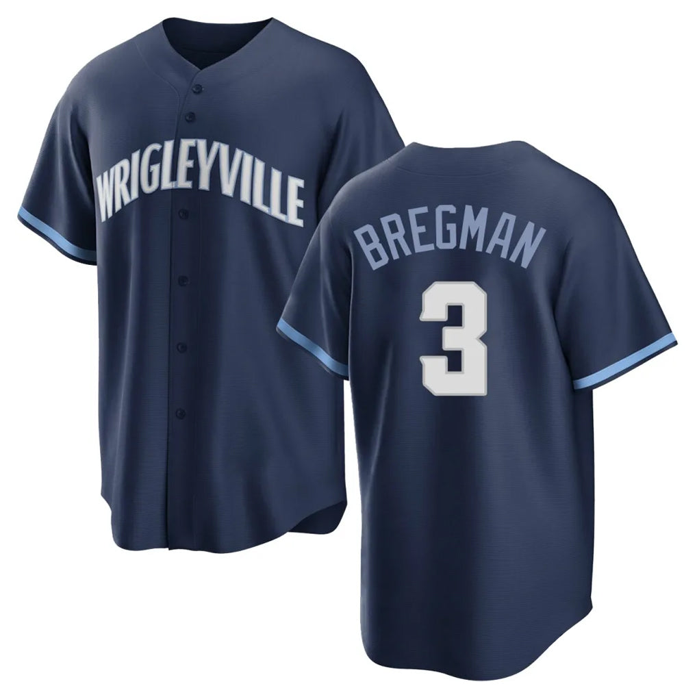Chicago Cubs #3 Alex Bregman Player Navy REYNOLDS City Connect Home Game Stitched Jerseys