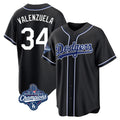 Los Angeles Dodgers #34 Fernando Valenzuela Player Black REYNOLDS World Series Meet Carbon Limited Home Stitched Jerseys