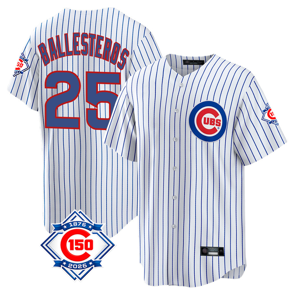 Chicago Cubs #25 Moises Ballesteros Player White REYNOLDS 150th Anniversary Home Game Stitched Jerseys