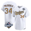 Los Angeles Dodgers #34 Fernando Valenzuela Player White Gold REYNOLDS World Series Collection Limited Home Stitched Jerseys