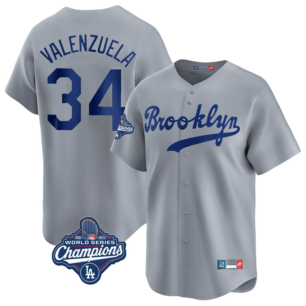 Los Angeles Dodgers #34 Fernando Valenzuela Player Gray REYNOLDS World Series Meet Game Limited Home Stitched Jerseys
