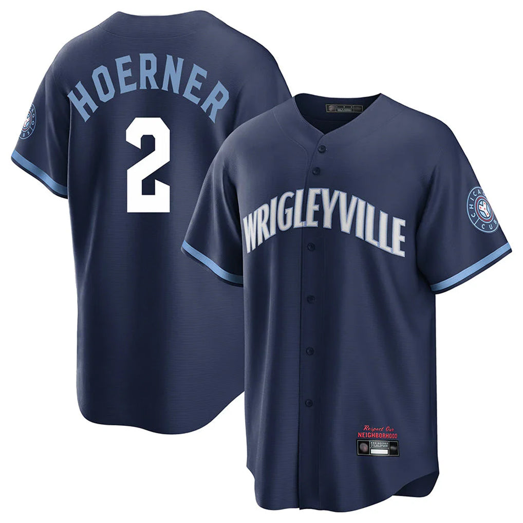 Chicago Cubs #2 Nico Hoerner Player Navy REYNOLDS City Connect Home Game Stitched Jerseys