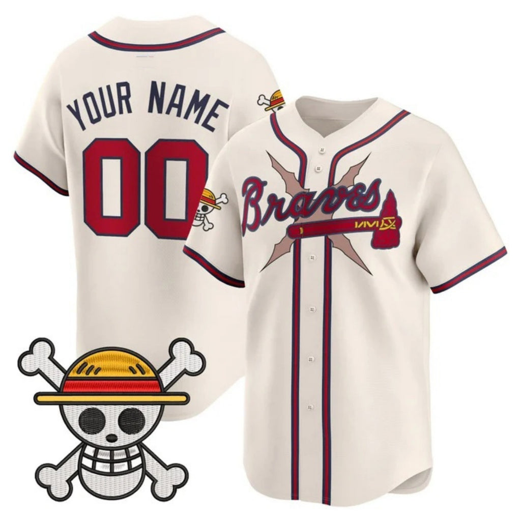 Custom Atlanta Braves x One Piece Cream REYNOLDS Vapor Premier Limited Jersey - Stitched