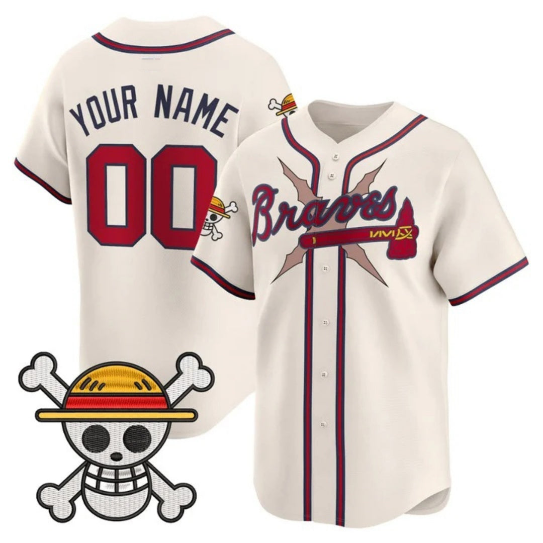 Custom Atlanta Braves x One Piece Cream REYNOLDS Vapor Premier Limited Jersey - Stitched