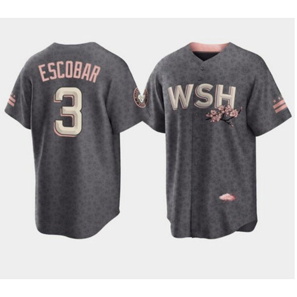 Washington Nationals #3 Alcides Escobar 2022 Grey REYNOLDS City Connect Cherry Blossom Cool Base Stitched Jersey