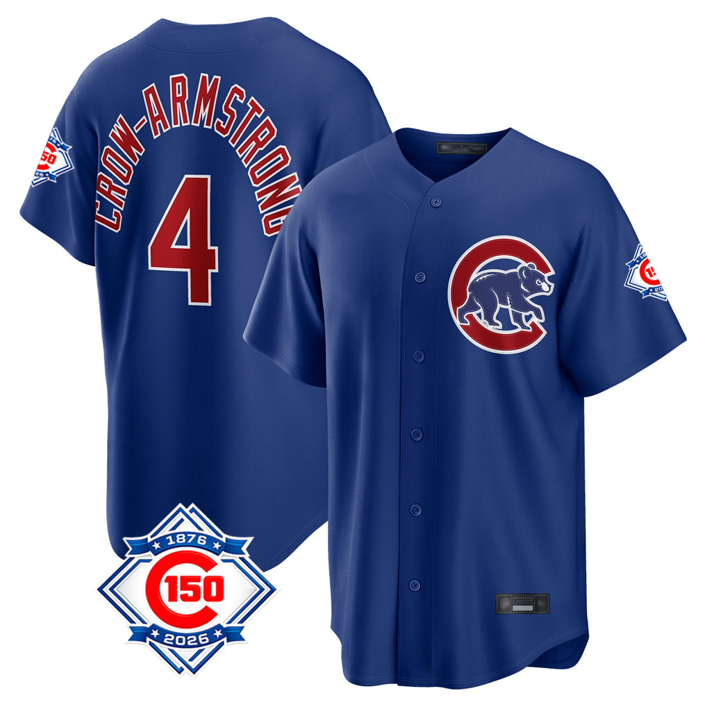Chicago Cubs #4 Pete Crow-Armstrong Player Royal REYNOLDS 150th Anniversary Home Game Stitched Jerseys