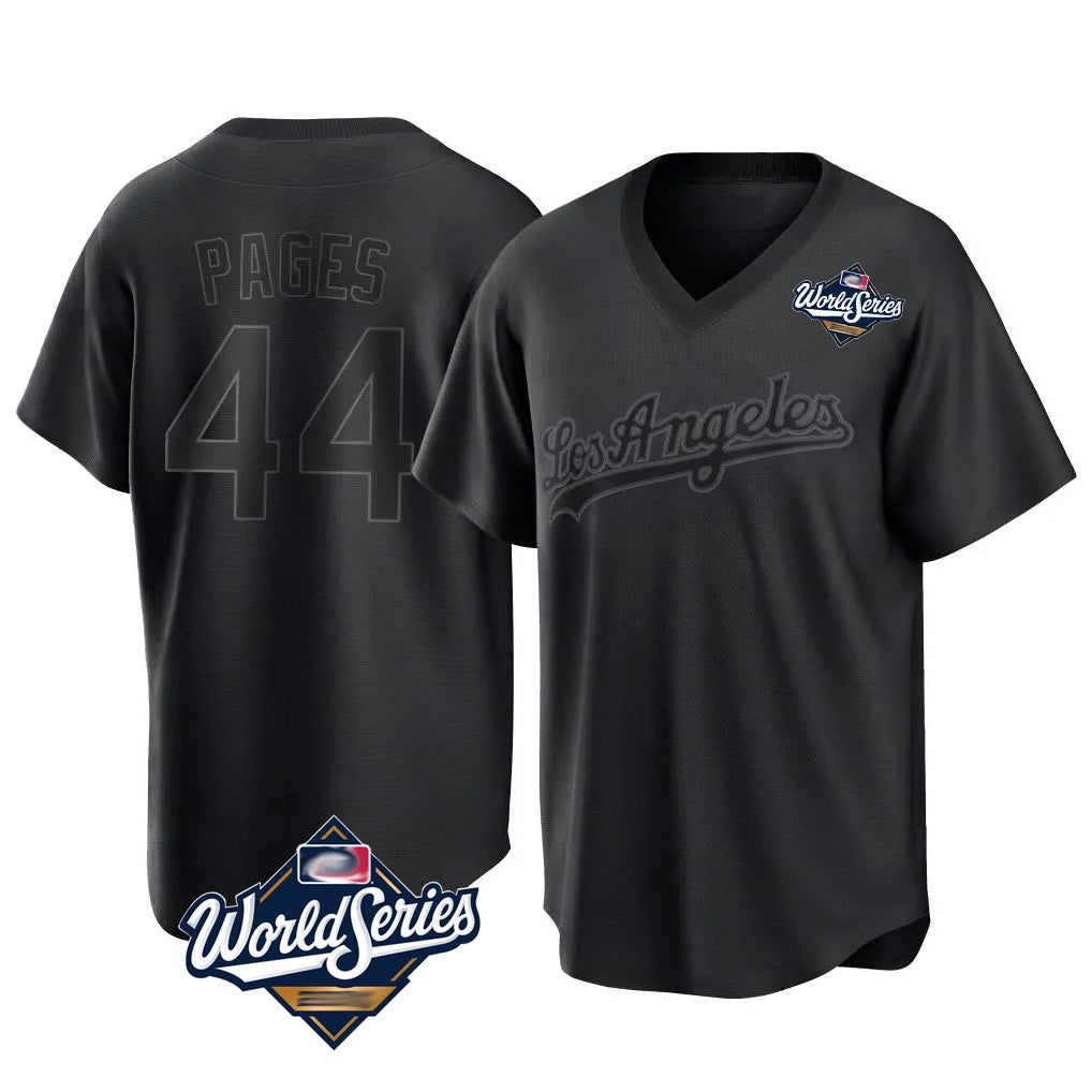 Los Angeles Dodgers #44 Andy Pages Player Black REYNOLDS World Series Pitch Fashion T-shirt Stitched Jerseys