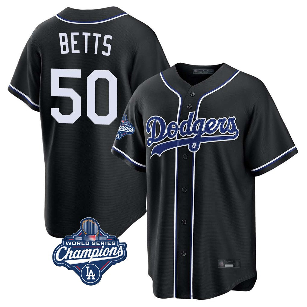 Los Angeles Dodgers #50 Mookie Betts Player Black REYNOLDS World Series Meet Carbon Limited Home Stitched Jerseys