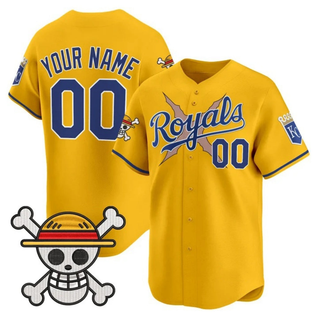 Custom Kansas City Royals x One Piece Gold REYNOLDS Vapor Premier Limited Jersey - Stitched