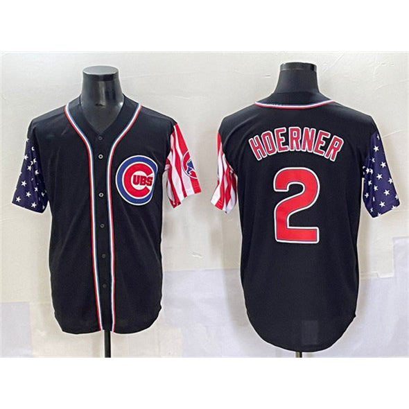 Chicago Cubs #2 Nico Hoerner Black REYNOLDS 2025 Independence Day Vapor Premier Limited Stitched Jersey
