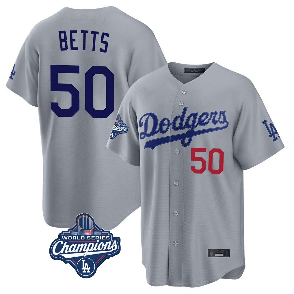 Los Angeles Dodgers #50 Mookie Betts Player Gray REYNOLDS World Series Meet Game Home Stitched Jerseys