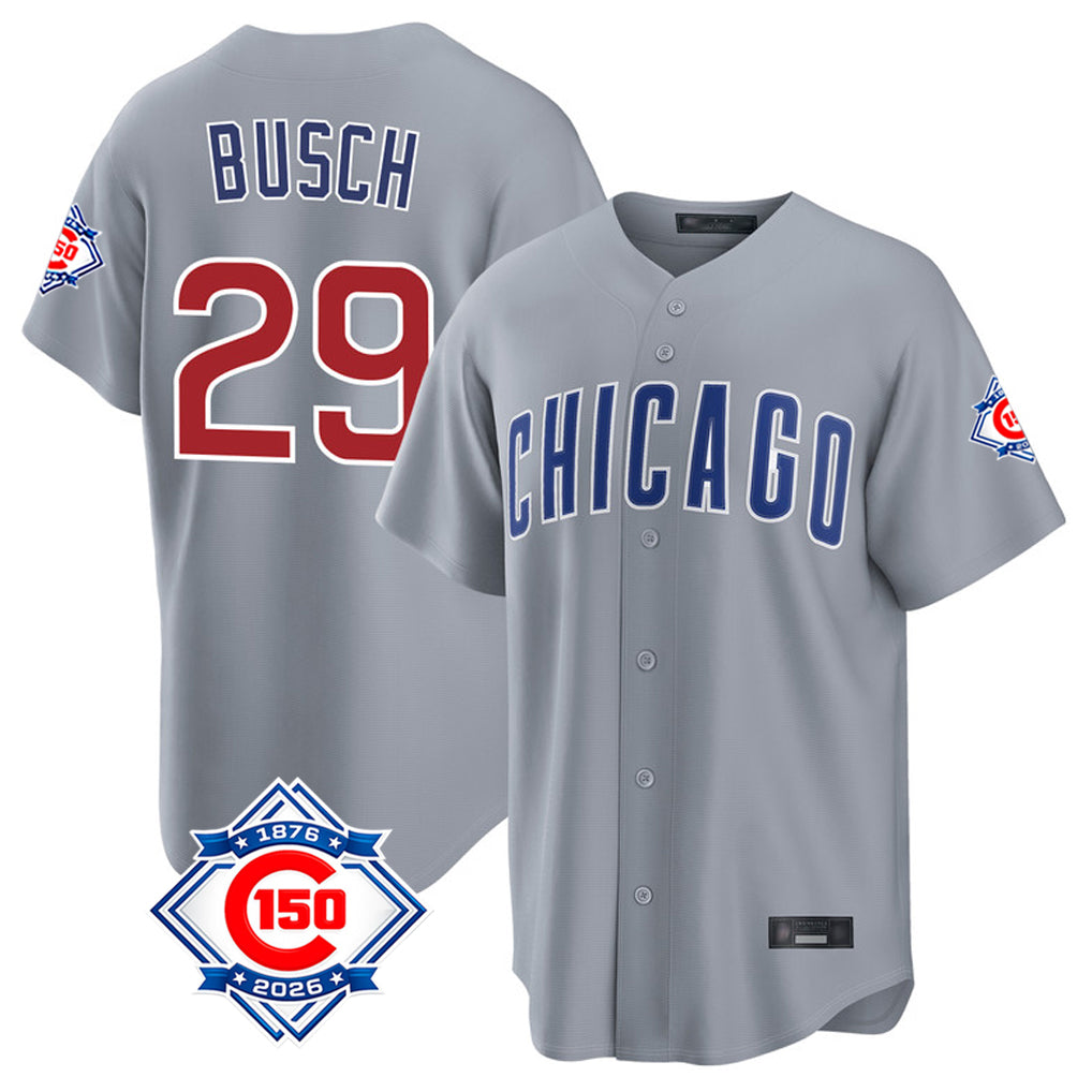Chicago Cubs #29 Michael Busch Player Gray REYNOLDS 150th Anniversary Home Game Stitched Jerseys