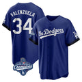 Los Angeles Dodgers #34 Fernando Valenzuela Player Royal REYNOLDS World Series Meet City Connect Home Game Stitched Jerseys