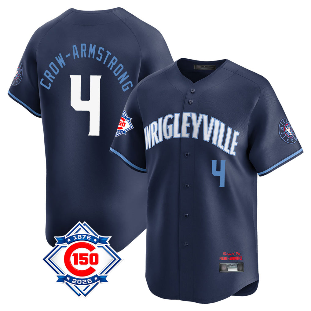 Chicago Cubs #4 Pete Crow-Armstrong Player Navy REYNOLDS City Connect 150th Anniversary Limited Home Stitched Jerseys
