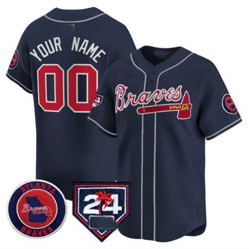 Custom Atlanta Braves 2024 Spring Training Patch Vapor Premier Limited Jersey ¨C Navy REYNOLDS