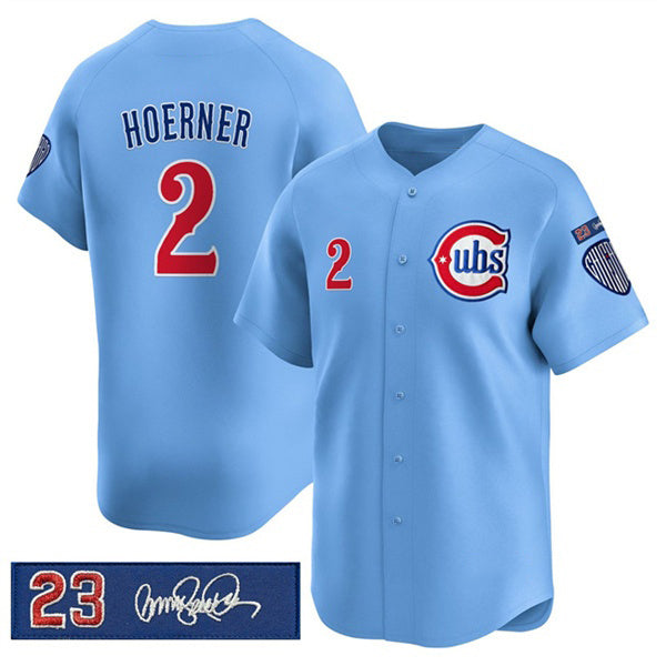 Chicago Cubs #2 Nico Hoerner Blue REYNOLDS 'Ryne Sandberg Tribute' Vapor Limited V3 Stitched Jersey