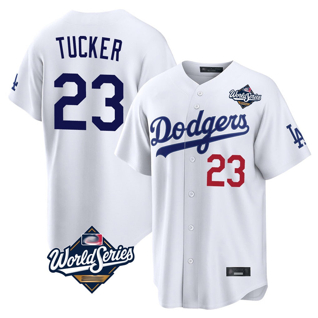 Los Angeles Dodgers #23 Kyle Tucker Player White REYNOLDS World Series Home Game Stitched Jerseys