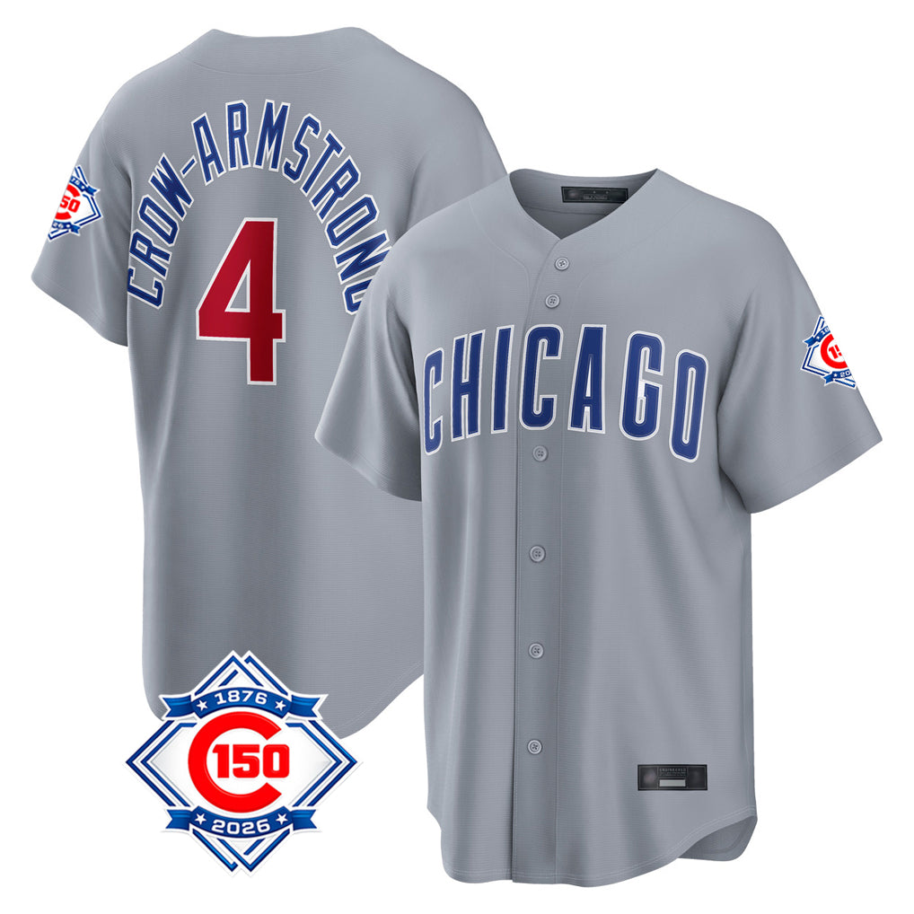 Chicago Cubs #4 Pete Crow-Armstrong Player Gray REYNOLDS 150th Anniversary Home Game Stitched Jerseys