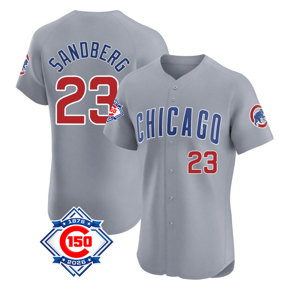 Chicago Cubs #23 Ryne Sandberg Player Gray REYNOLDS Road 150th Anniversary Limited Elite Home Stitched Jerseys