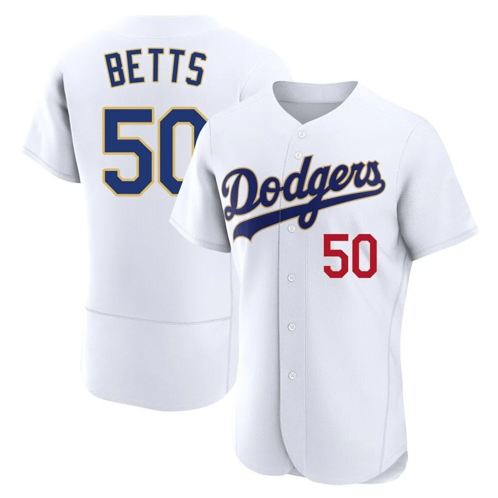 Los Angeles Dodgers #50 Mookie Betts Player Gold White REYNOLDS 2026 Collection Stadium Limited Elite Stitched Jerseys