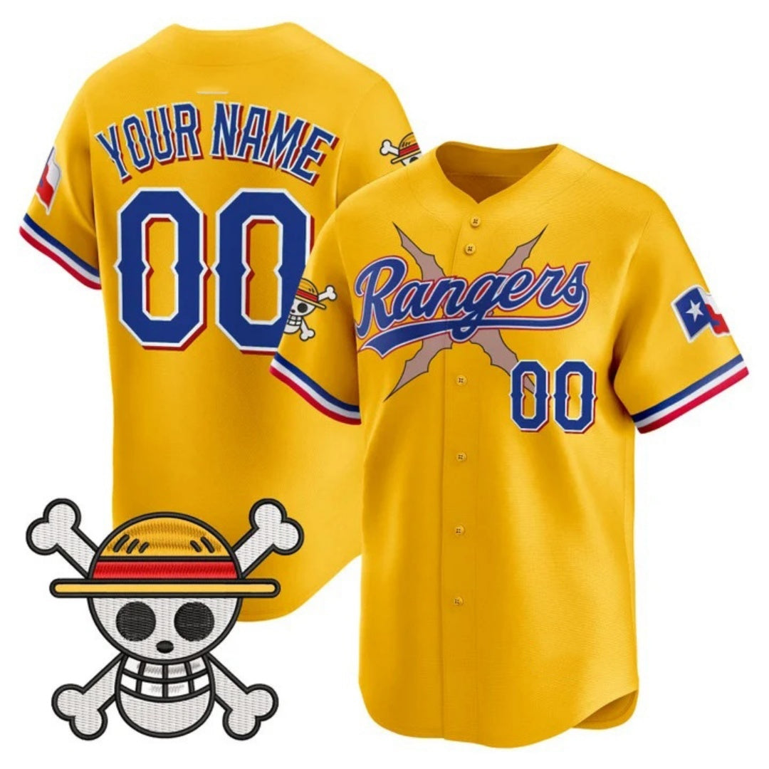 Custom Texas Rangers x One Piece Gold REYNOLDS Vapor Premier Limited Jersey - Stitched