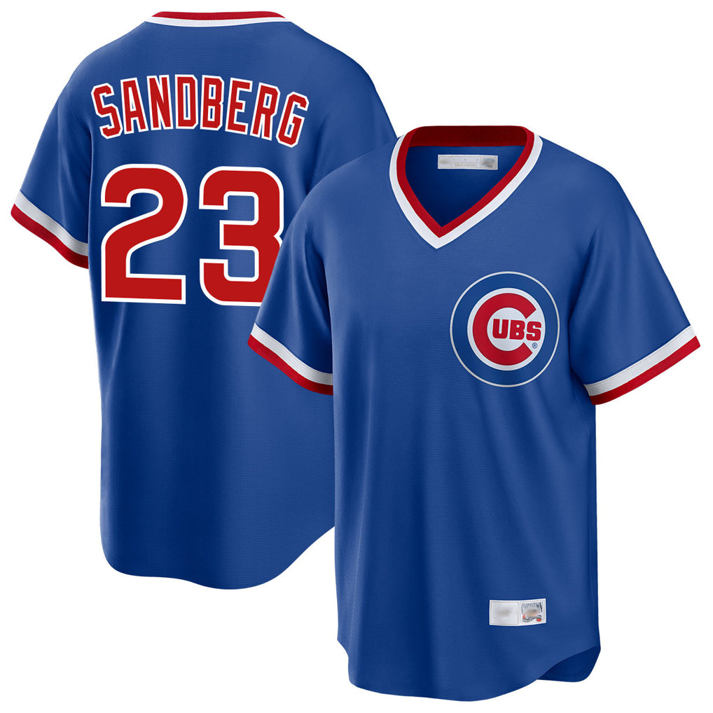 Chicago Cubs #23 Ryne Sandberg Player Royal REYNOLDS T-shirt Cooperstown Collection Limited Stitched Jerseys