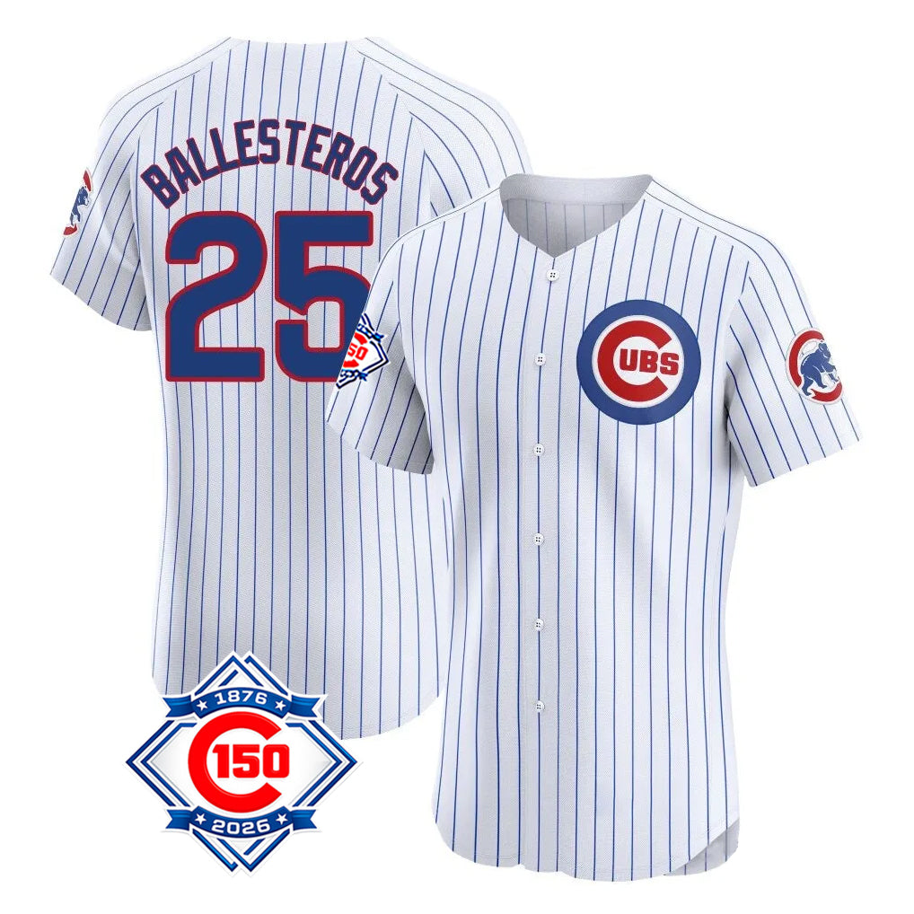 Chicago Cubs #25 Moises Ballesteros Player White REYNOLDS 150th Anniversary Limited Elite Home Game Stitched Jerseys