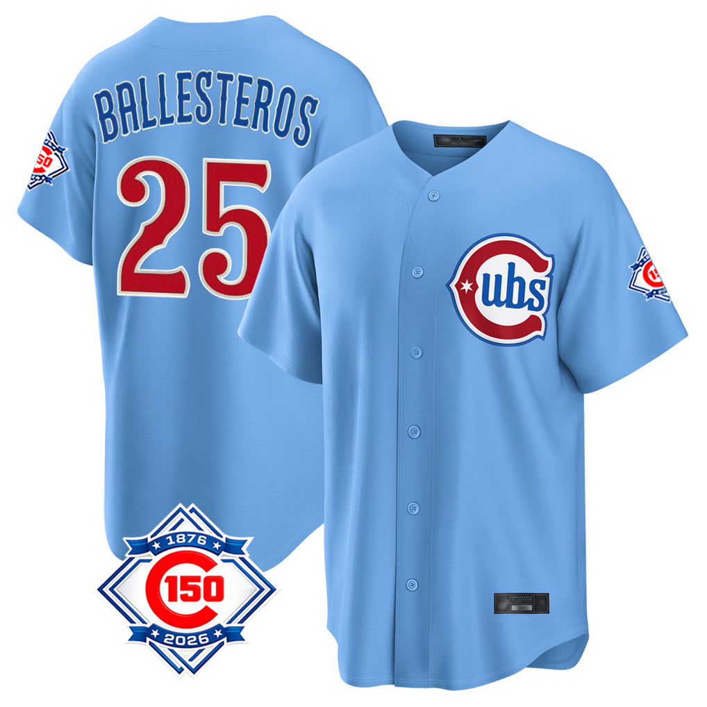 Chicago Cubs #25 Moises Ballesteros Player Light Blue REYNOLDS 150th Anniversary Home Game Stitched Jerseys