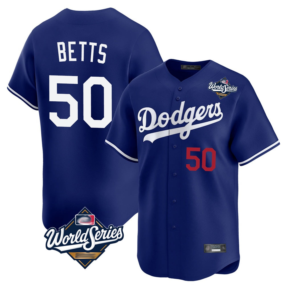 Los Angeles Dodgers #50 Mookie Betts Player Royal REYNOLDS World Series Limited Home Stitched Jerseys