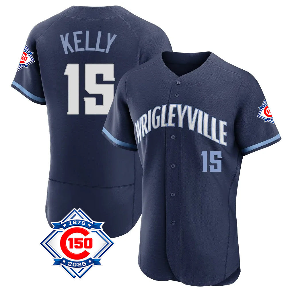 Chicago Cubs #15 Carson Kelly Player Navy REYNOLDS City Connect 150th Anniversary Limited Elite Home Stitched Jerseys