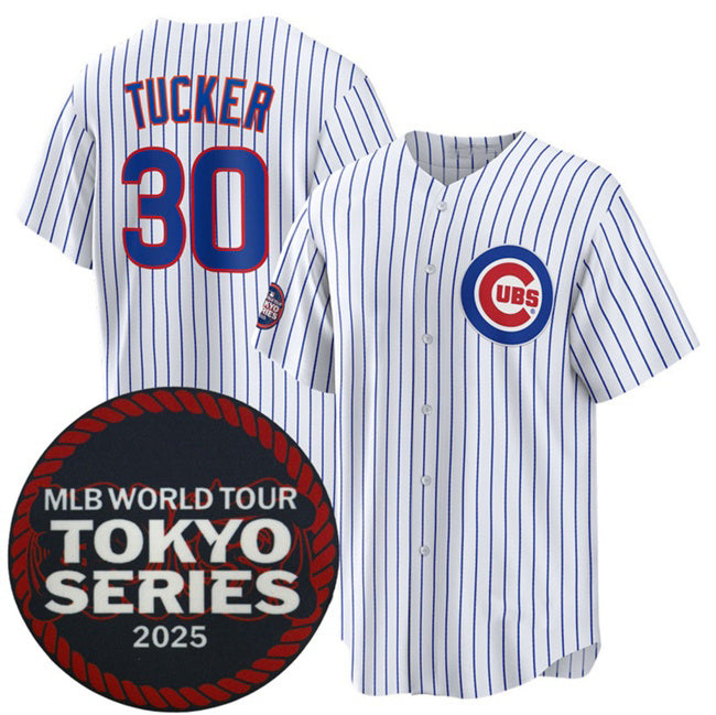 Chicago Cubs #30 Kyle Tucker White REYNOLDS 2025 World Tour Tokyo Series Home Stitched Jersey