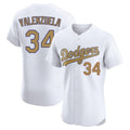 Los Angeles Dodgers #34 Fernando Valenzuela Player White Gold REYNOLDS Limited Elite Home Stitched Jerseys