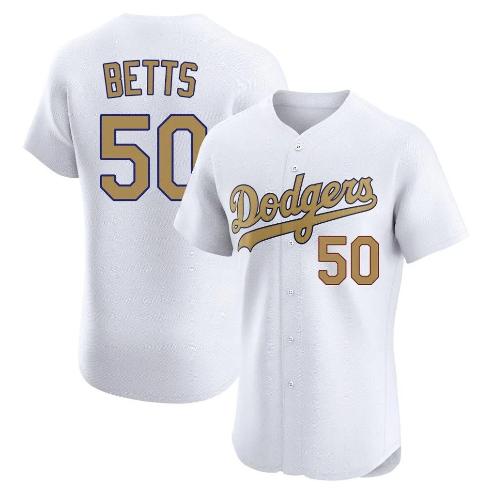 Los Angeles Dodgers #50 Mookie Betts Player Gold White Gold REYNOLDS Limited Elite Home Stitched Jerseys