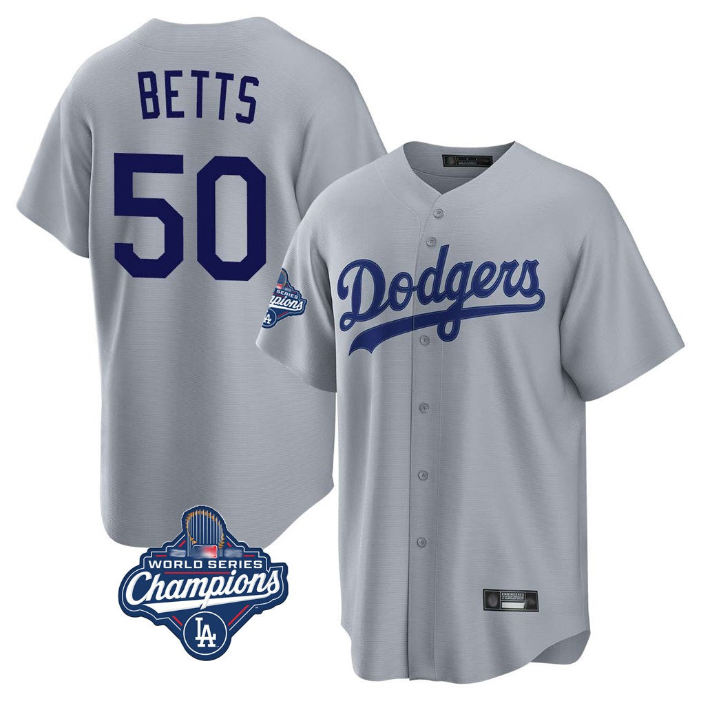 Los Angeles Dodgers #50 Mookie Betts Player Gray REYNOLDS World Series Meet Game Stitched Jerseys