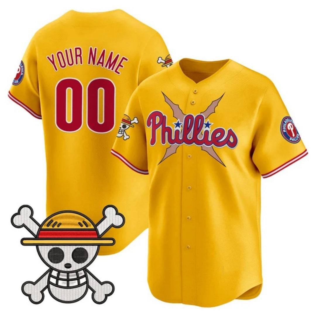 Custom Philadelphia Phillies x One Piece Gold REYNOLDS Vapor Premier Limited Jersey - Stitched